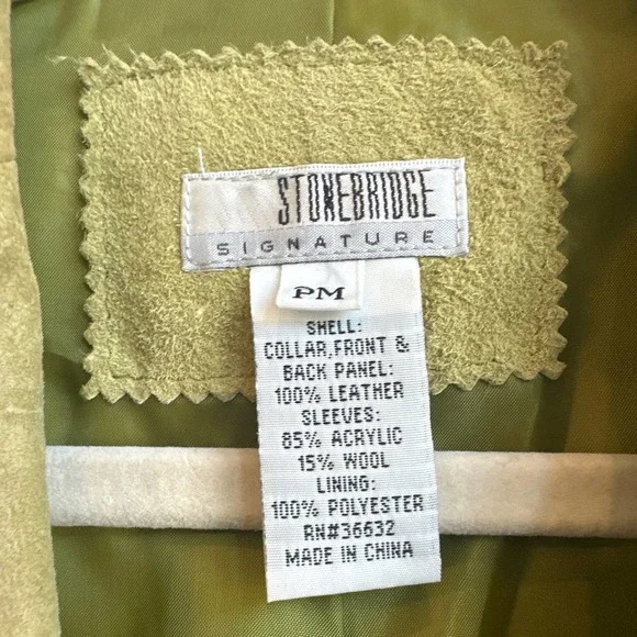 StoneBridge Chartreuse Leather and Wool Blend Single Closure Rustic, Boho Coat - Picture 2 of 7